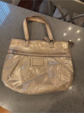 Coach Poppy Metallic Gold Signature Glam Tote Handbag
